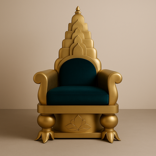 Chakra Vahanam Throne – South Indian Divine Throne in Satin Gold & Violet Velvet