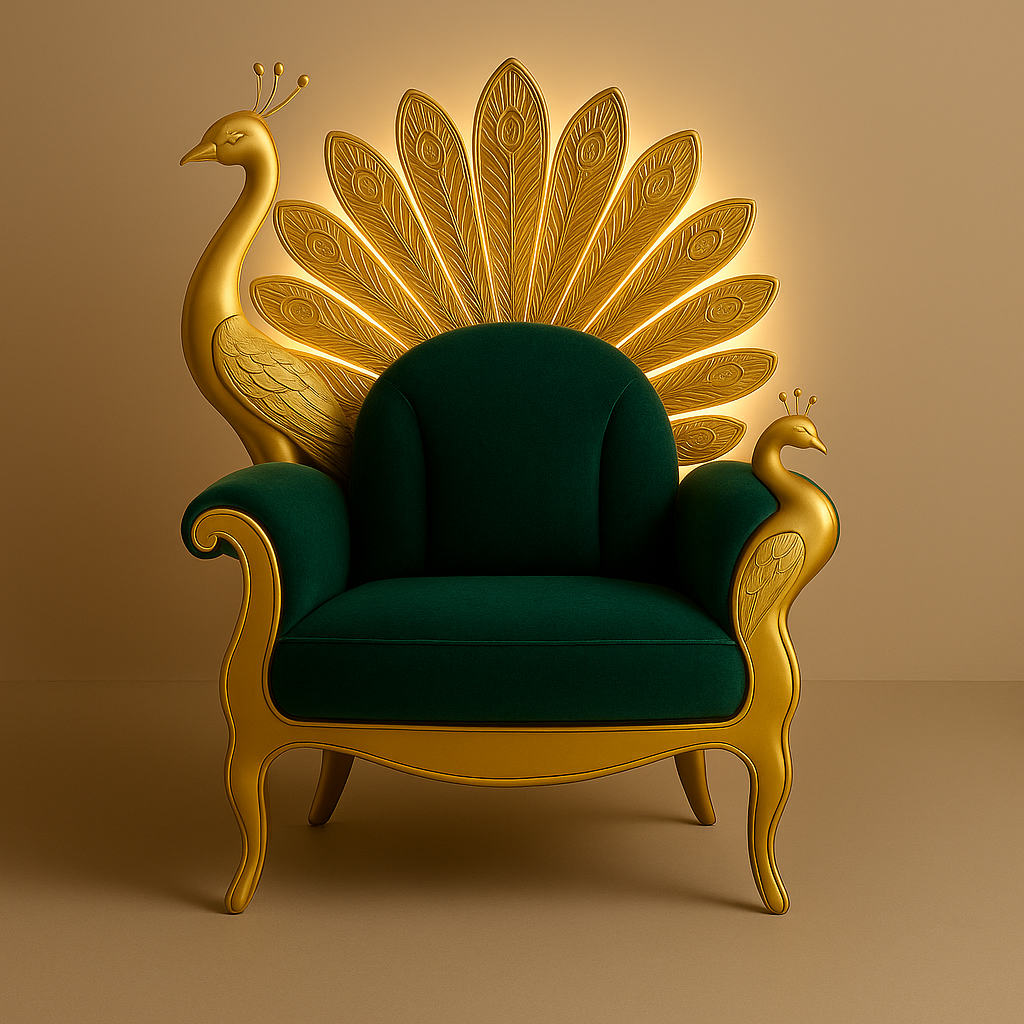 Peacock Darbar Sofa – Regal Armchair Inspired by Divine Splendor