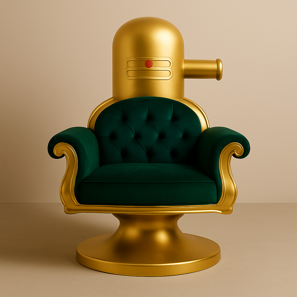 Shivling Aura Throne – Sacred Minimalism in Stainless Steel & Velvet Green