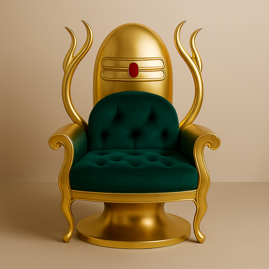 Shivling Aura Throne – Sacred Minimalism in Stainless Steel & Velvet Green
