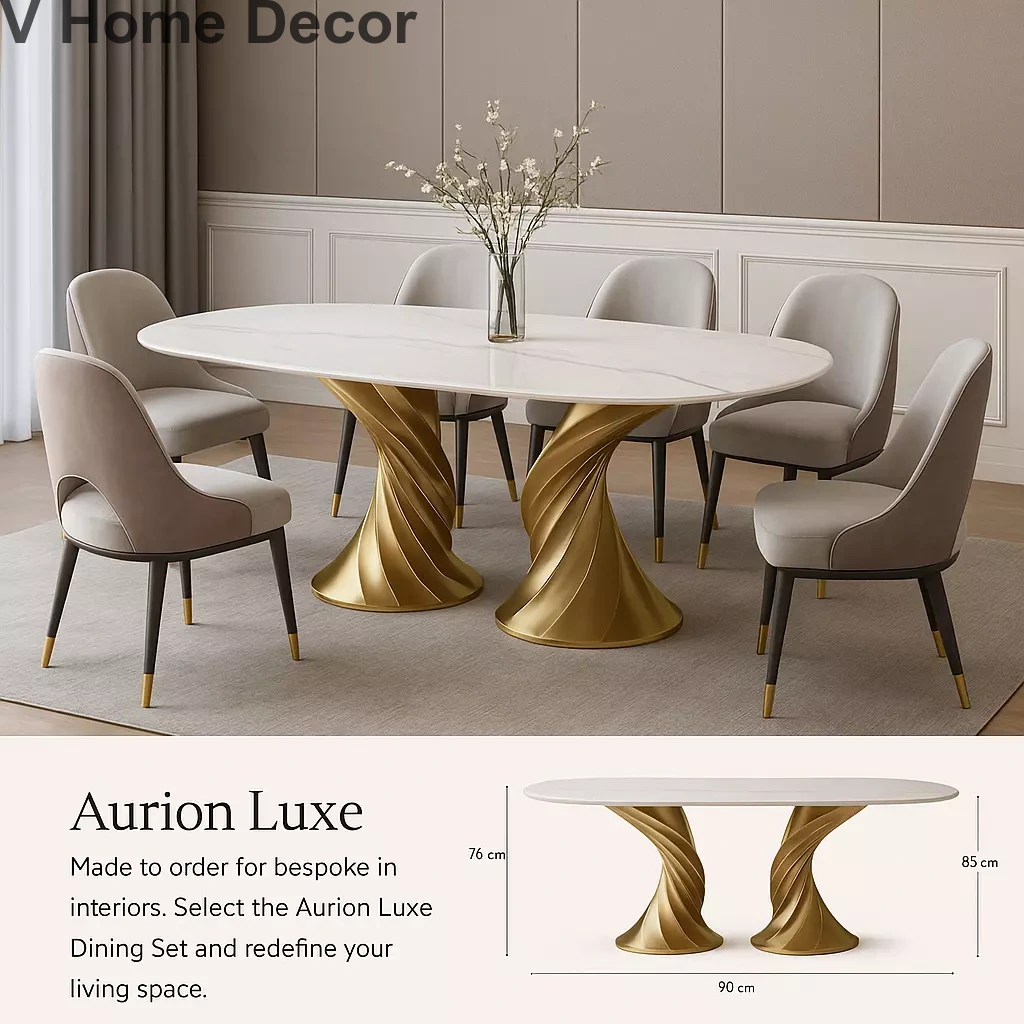 Velora 6-Seater Dining Set – Sculpted Elegance in Monochrome Luxury