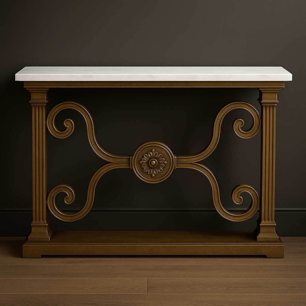 Handcrafted Gold Marble Console Table – Luxury Entryway Accent