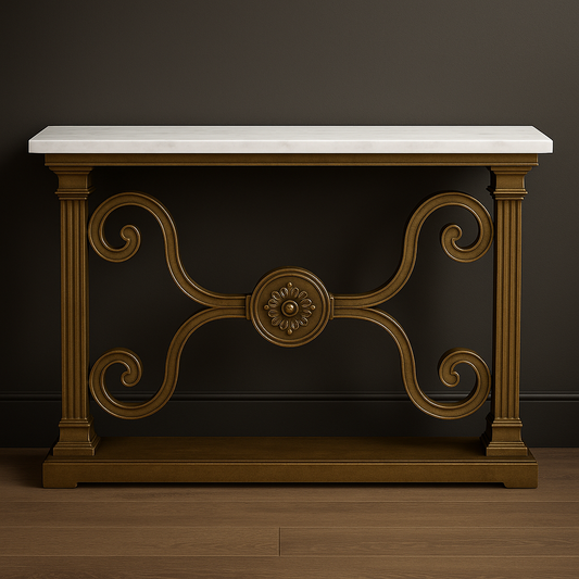 Handcrafted Gold Marble Console Table – Luxury Entryway Accent