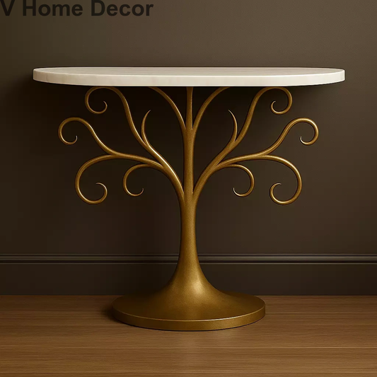 Kalpavriksha Luxury Console Table – Tree of Life Inspired Design with Marble Top