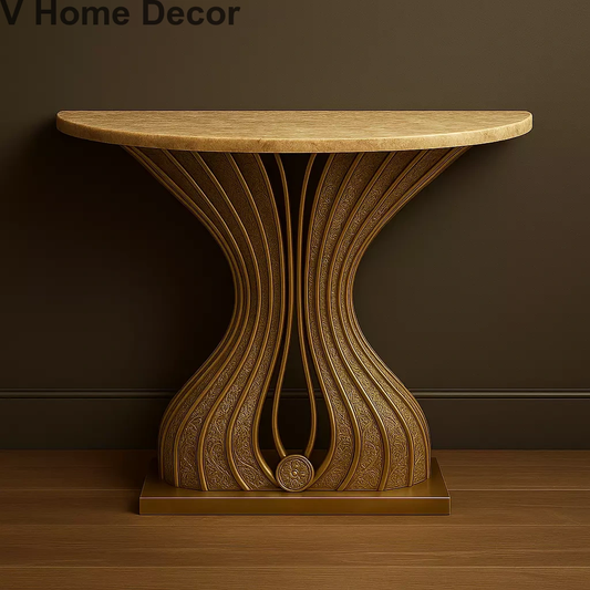 NEER Console Table – Handcrafted Gold Metal Base with Sculpted Marble Top for Residential & Commercial Spaces