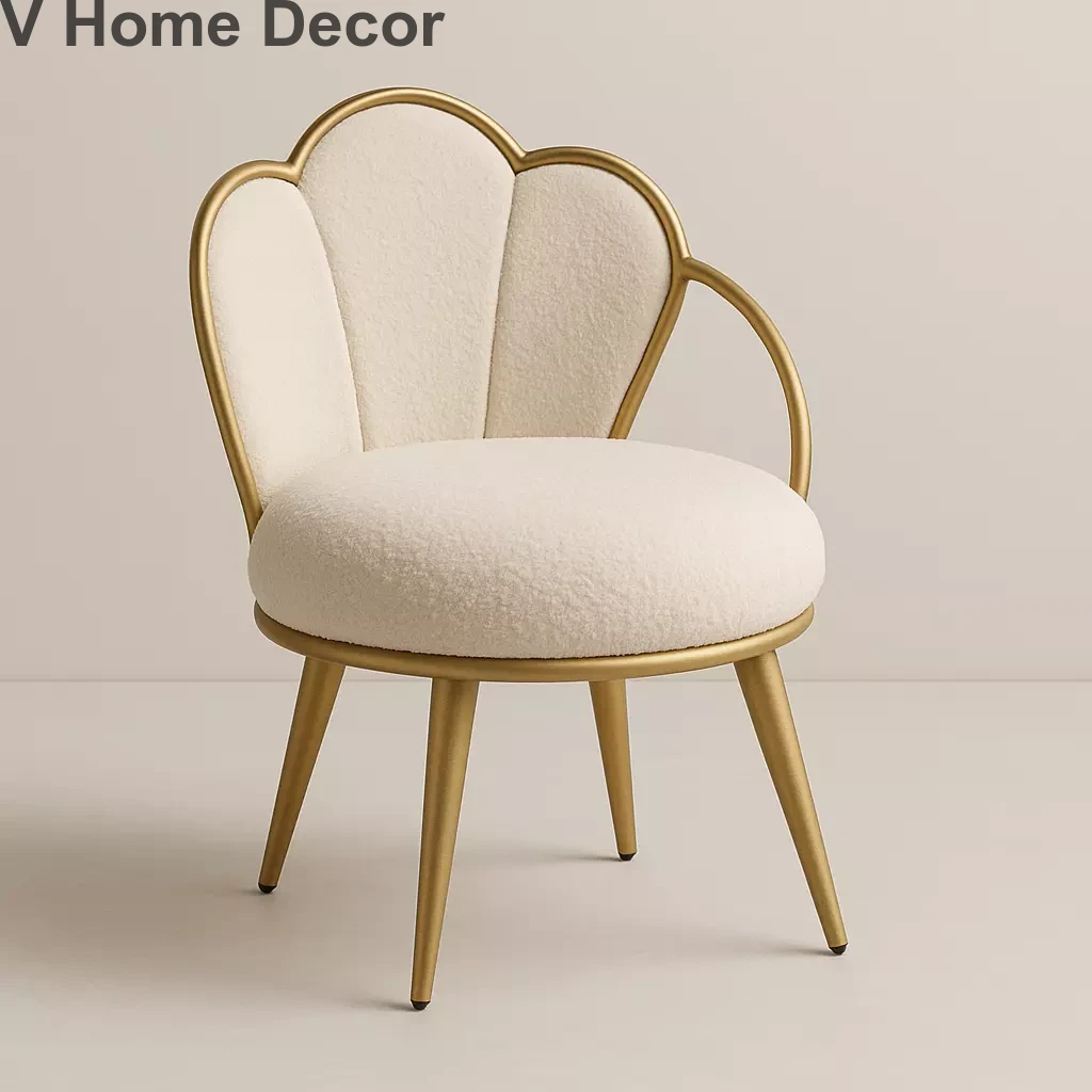 Ziya Shell Puff Chair – Handcrafted Bouclé & Gold Accent Seat for Vanity & Lounge