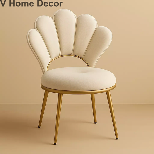 Flora Shell Puff Chair – Velvet Scallop Back Accent Seat in Gold