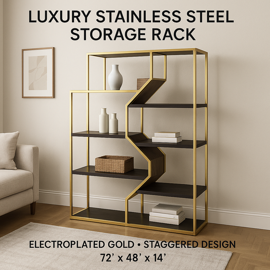 Luxury Gold Oval Frame Stainless Steel Rack | Multi-Tier Storage Display for Living Room & Office