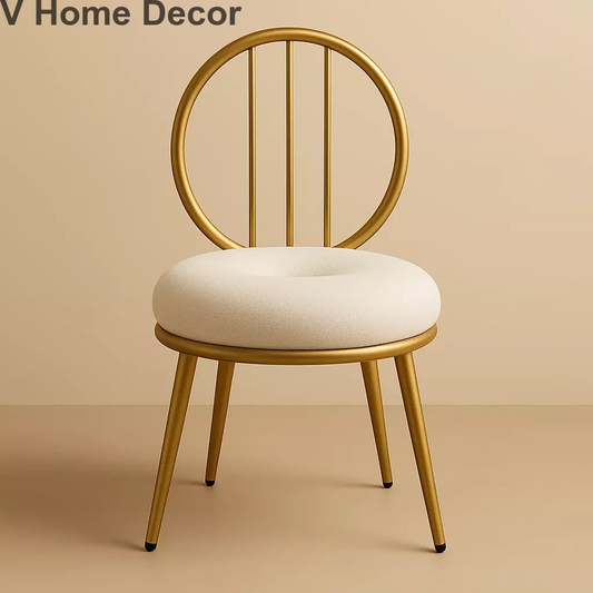 Halo Spindle Puff Chair – Gold Metal Backrest Vanity Chair with Plush Seat | Luxury Accent Seating