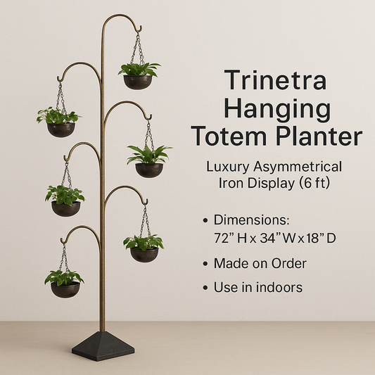 Trinetra Hanging Totem Planter – Luxury Suspended Iron Sculpture (6 ft)