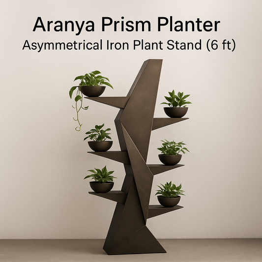 Aranya Prism Planter – Angular Asymmetrical Iron Sculpture (6 ft)
