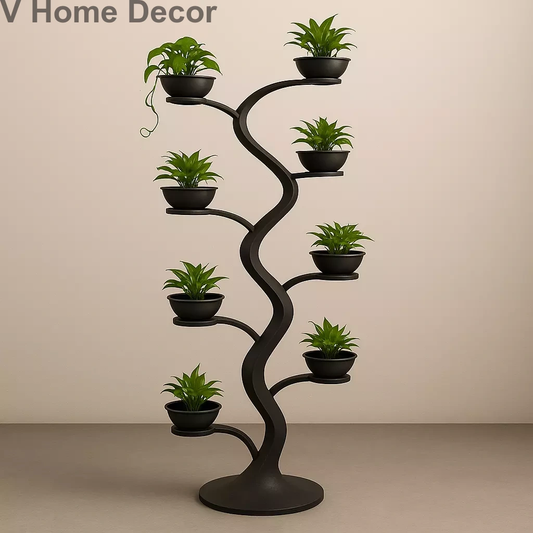 Nāga Spire Planter – Spiraling Asymmetrical Iron Sculpture with 7 Planters (6.5 ft)
