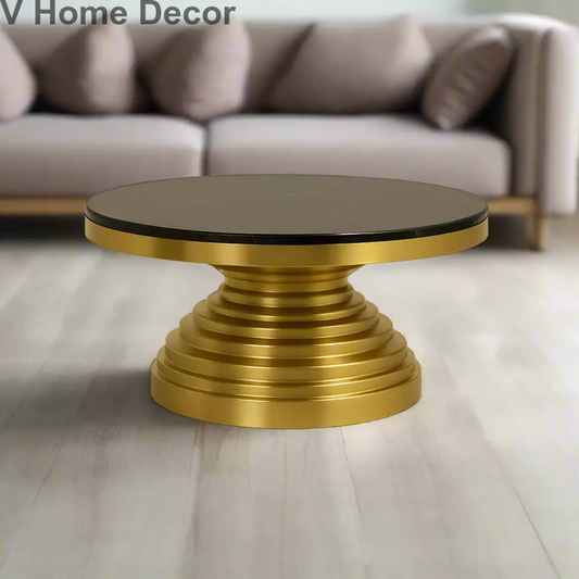 Temple Steps Coffee Table – Gold Electroplated Elegance with Marble Top
