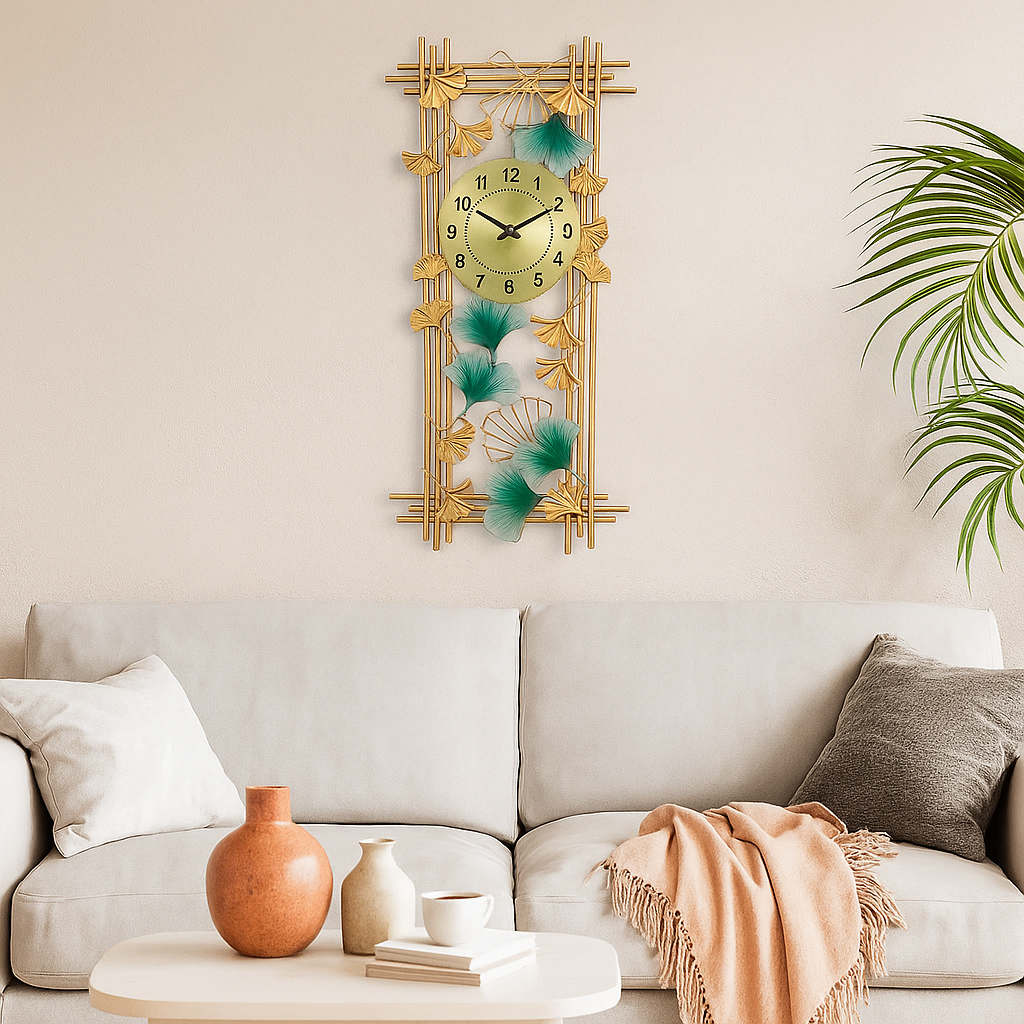 Vertical Ginkgo Metal Wall Clock 16 Inch by 36 Inch Rust free