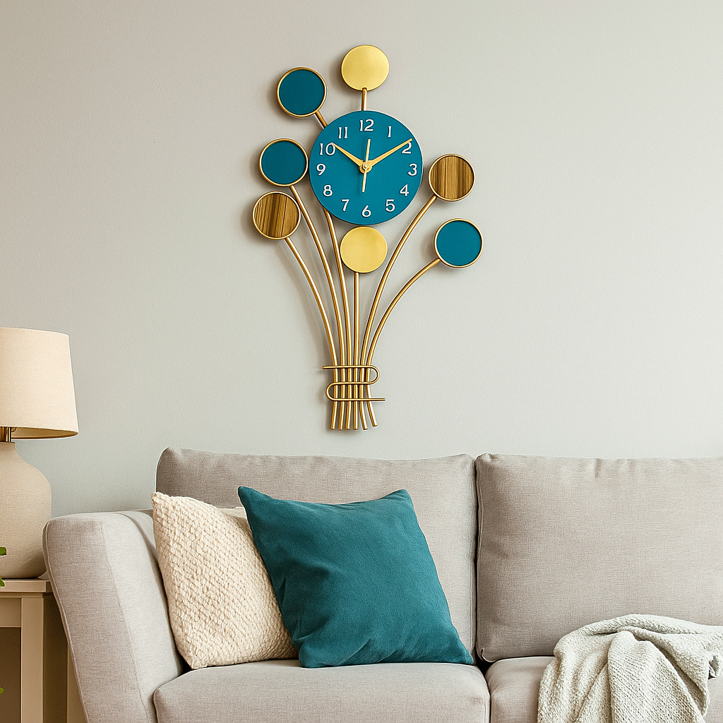 Greenish Blue Metal Bouquet Wall Clock 16 Inch by 27 Inch Rust free