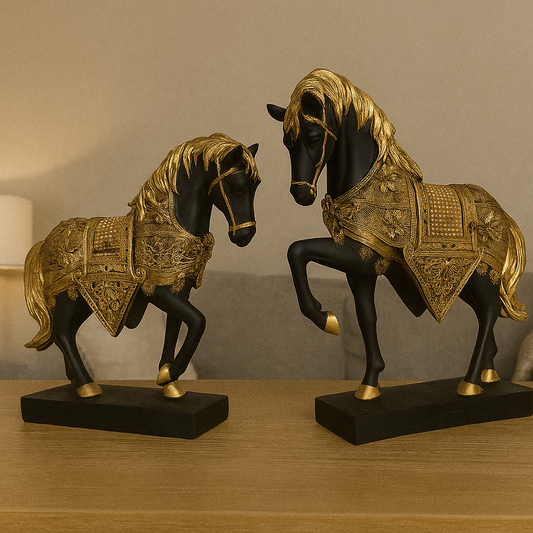 Standing Horse Set Decor Resin Marble 5 Inch by 4 Inch by 10 Inch Set of 2