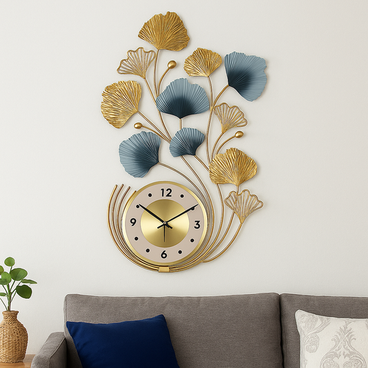 Ginkgo Vertical Metal Wall Clock 22 Inch x 36 Inch