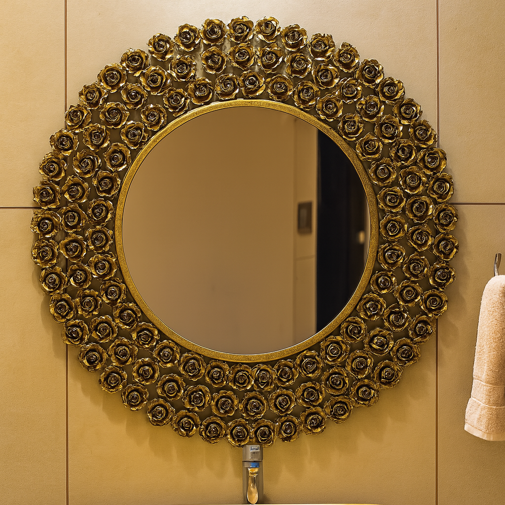 Metal Rose Mirror 30 Inch Diameter with 15 Inch Mirror
