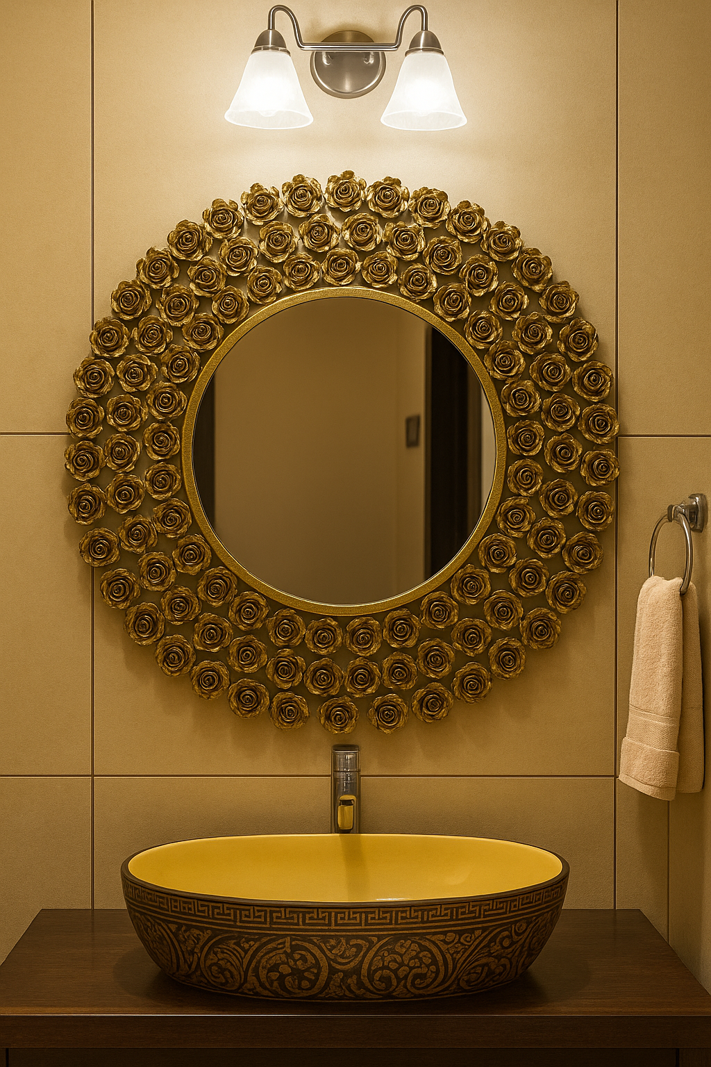 Metal Rose Mirror 30 Inch Diameter with 15 Inch Mirror