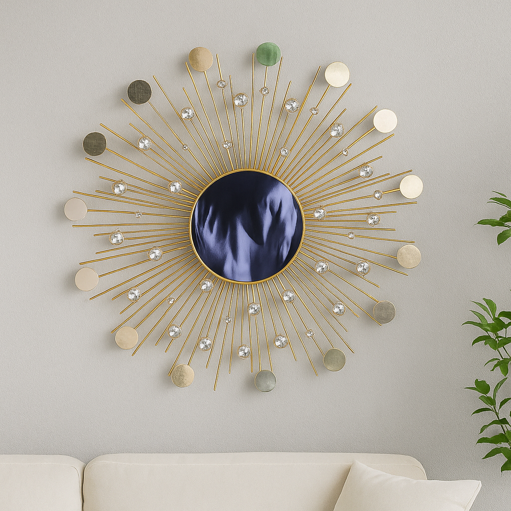 Crystal Sunbeam Wall Mirror 24 Inch Metal Decor Rust Free Iron