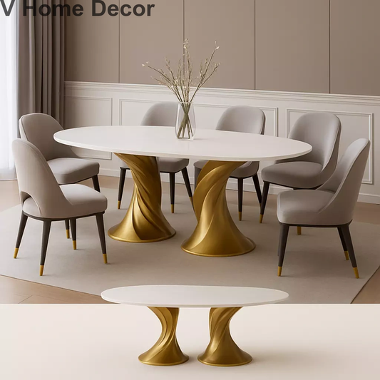 Velora 6-Seater Dining Set – Sculpted Elegance in Monochrome Luxury