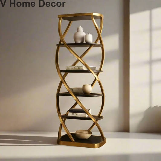 Helix Tower Luxury Gold Stainless Steel Rack – Contemporary Spiral Shelving Unit for Living Room & Office
