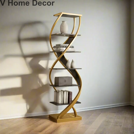 Helix Tower Luxury Gold Stainless Steel Storage Rack – Sculptural Spiral Shelving Unit (72” H x 18” L x 18” W)