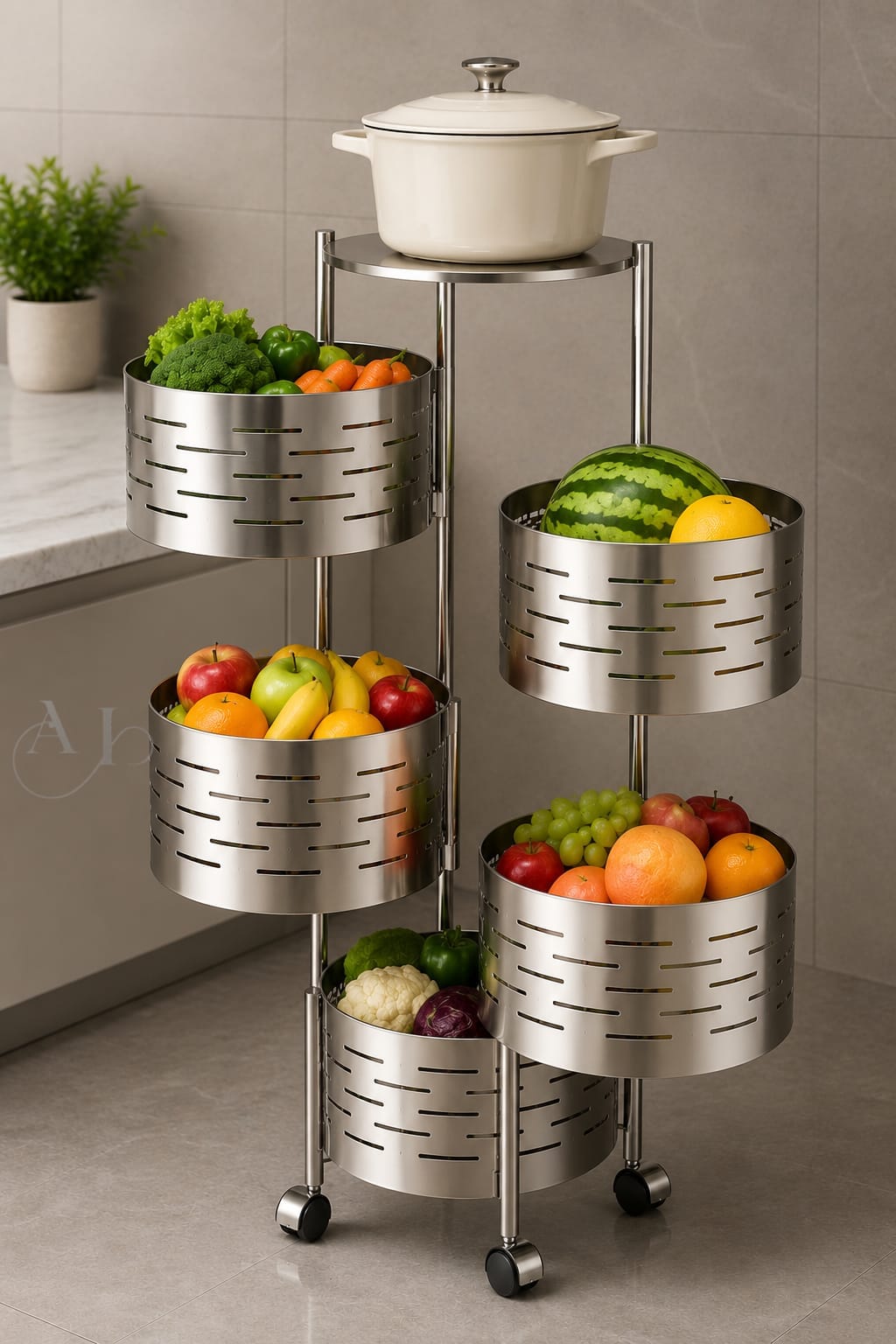 Premium Stainless Steel Laser Cut Fruit & Vegetable Trolley