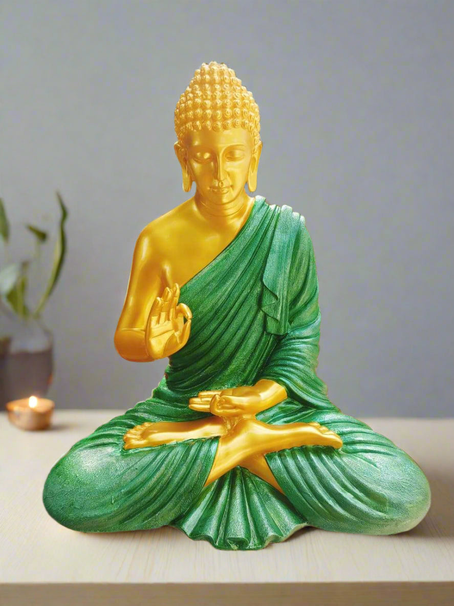 Yellow Green Polyresin Buddha Statue 24*36