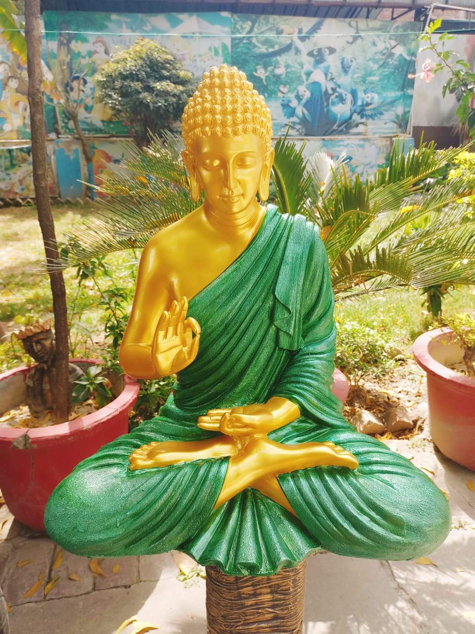 Yellow Green Polyresin Buddha Statue 24*36