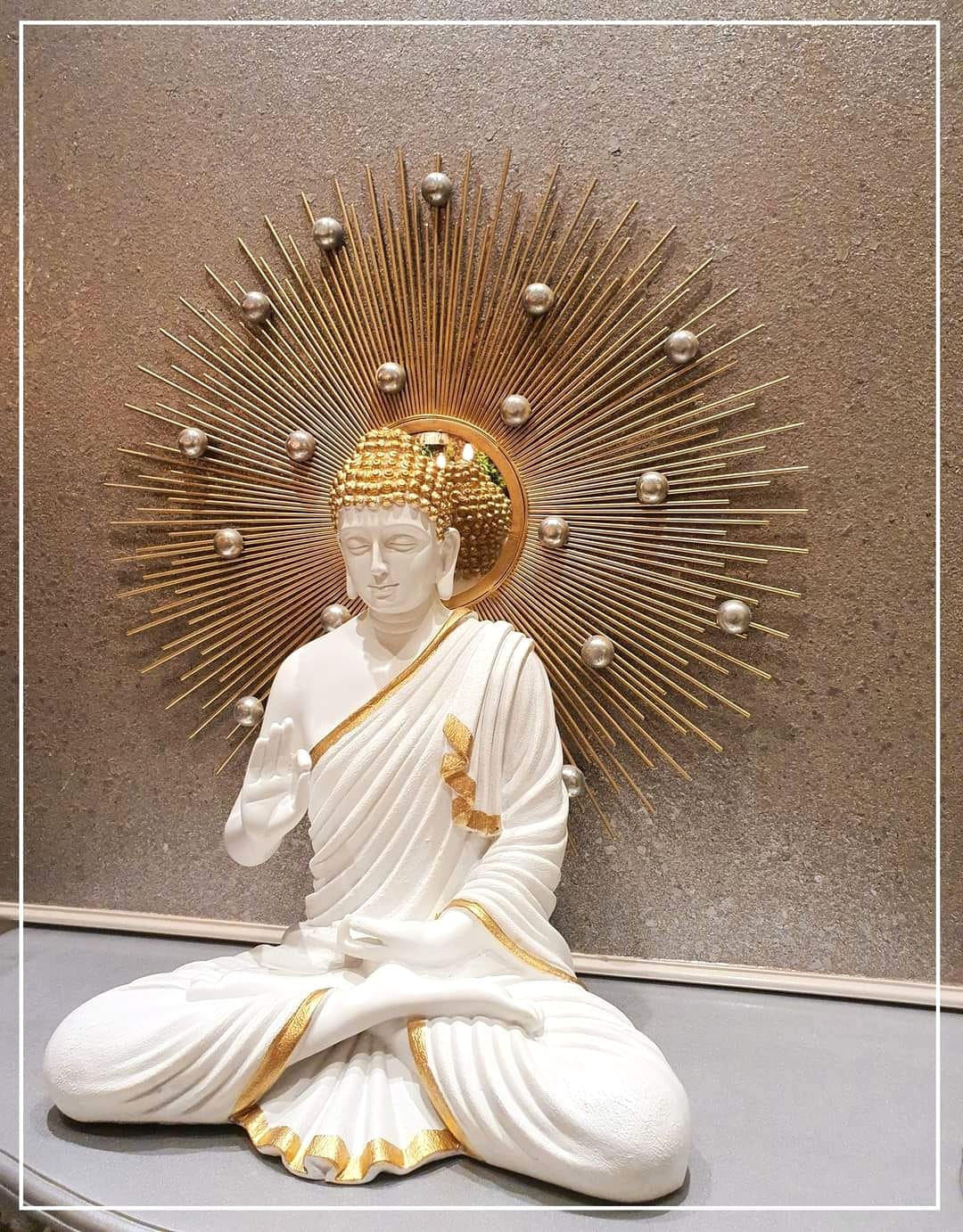 Golden White Polyresin Fiber Buddha Statue 12*24-V Home Decor