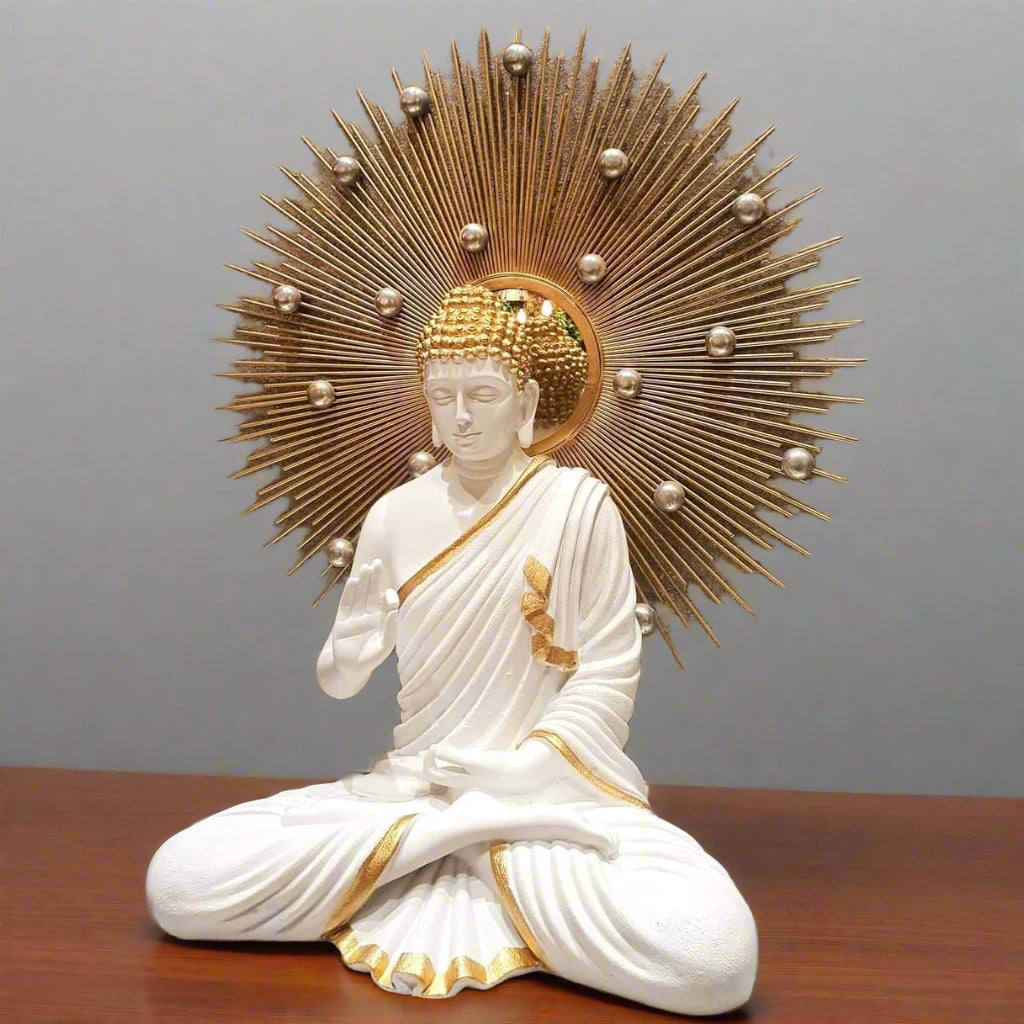Golden White Polyresin Fiber Buddha Statue 12*24-V Home Decor