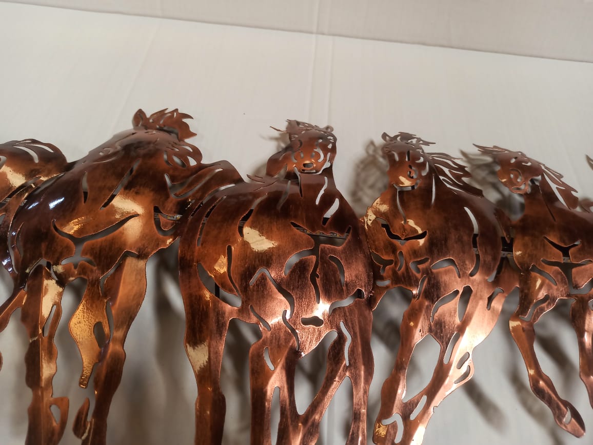 Metal 7 Horse Cutting Panel with LED Lights 42 Inch Length 16 Inch Height Rust Free Iron Powder Coated