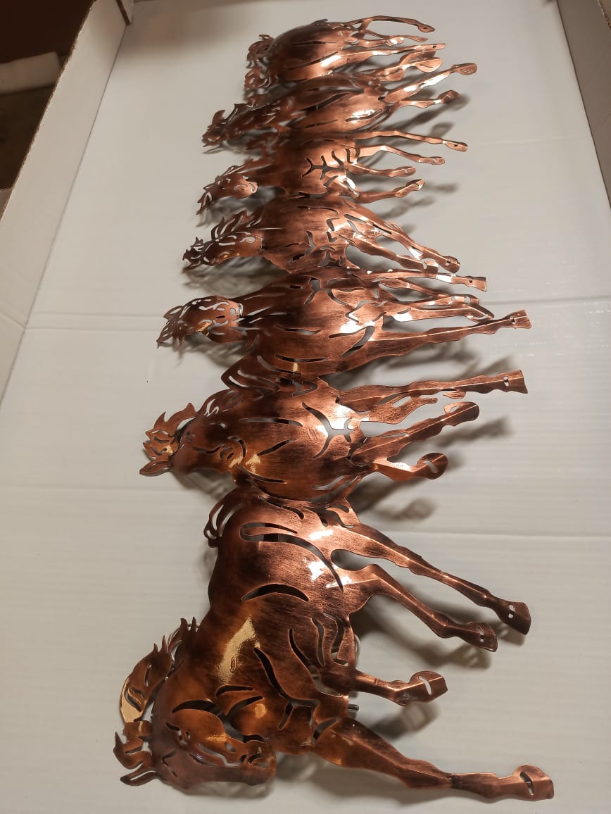 Metal 7 Horse Cutting Panel with LED Lights 42 Inch Length 16 Inch Height Rust Free Iron Powder Coated