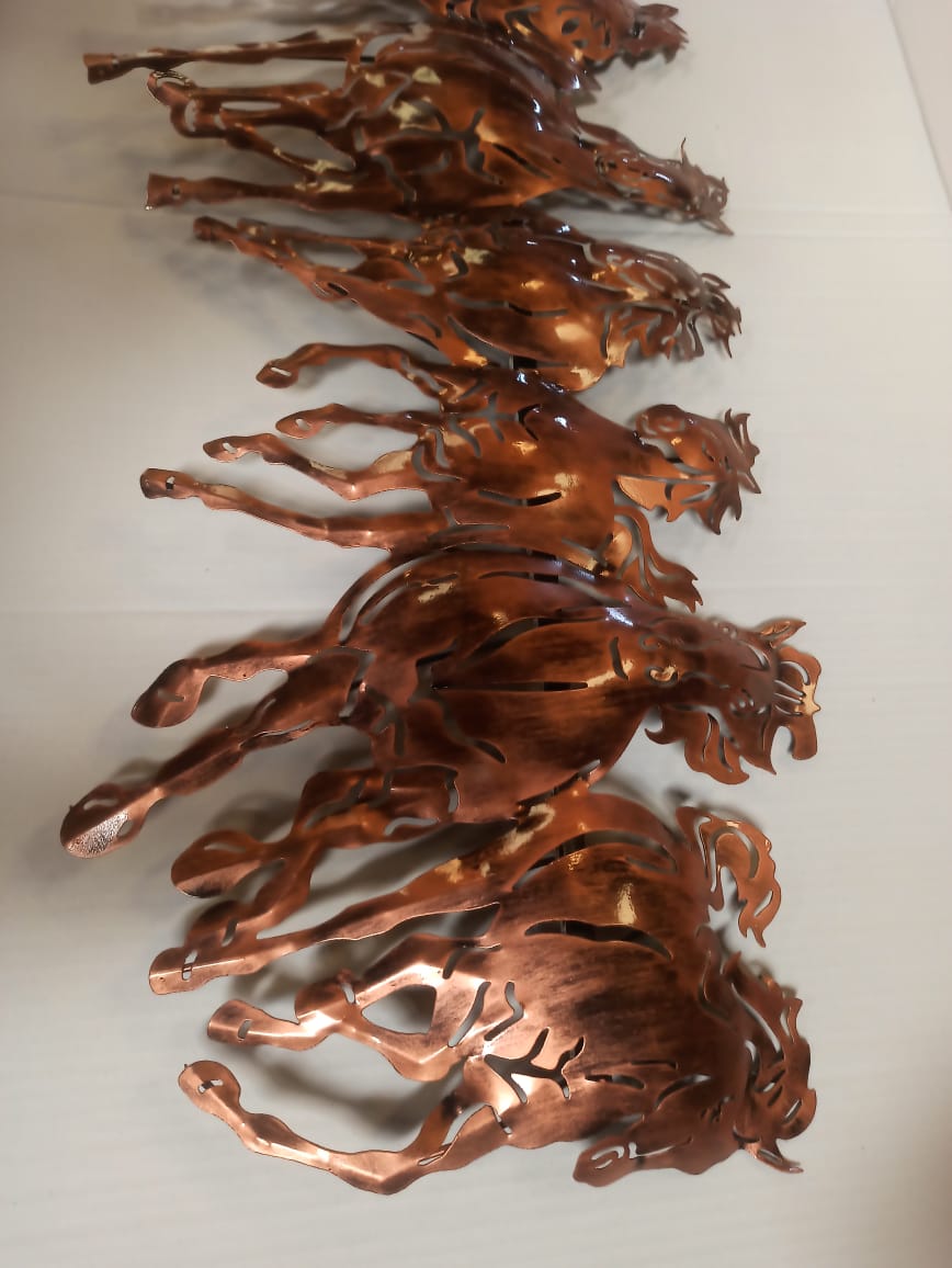 Metal 7 Horse Cutting Panel with LED Lights 42 Inch Length 16 Inch Height Rust Free Iron Powder Coated