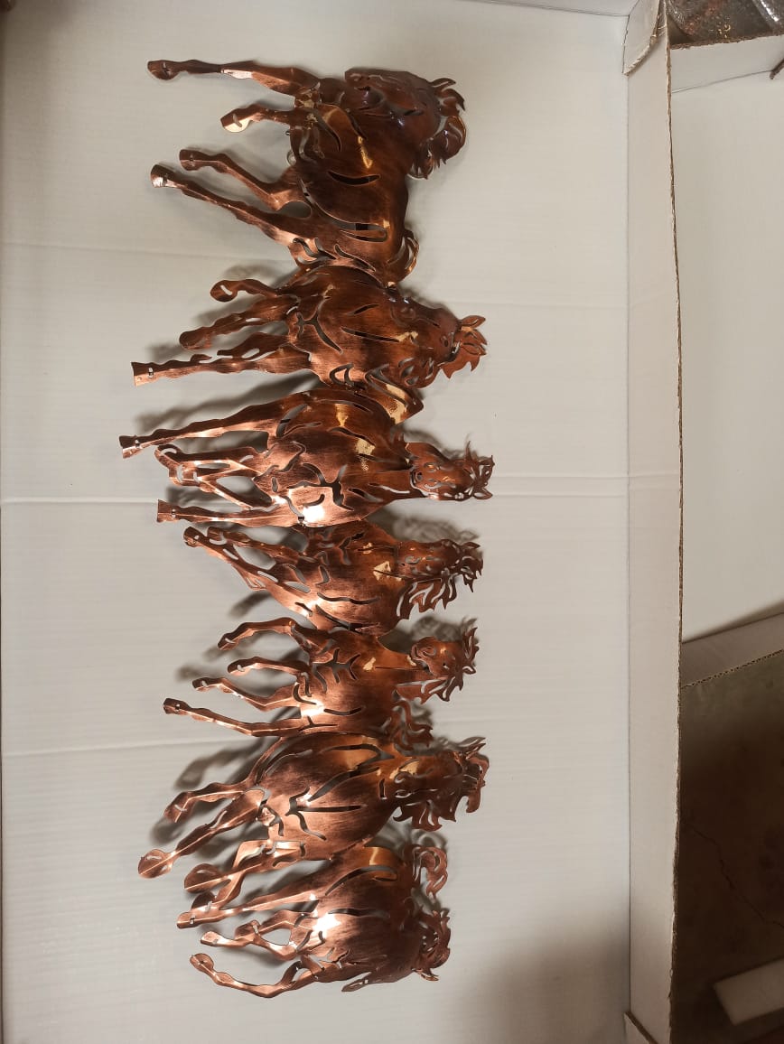 Metal 7 Horse Cutting Panel with LED Lights 42 Inch Length 16 Inch Height Rust Free Iron Powder Coated