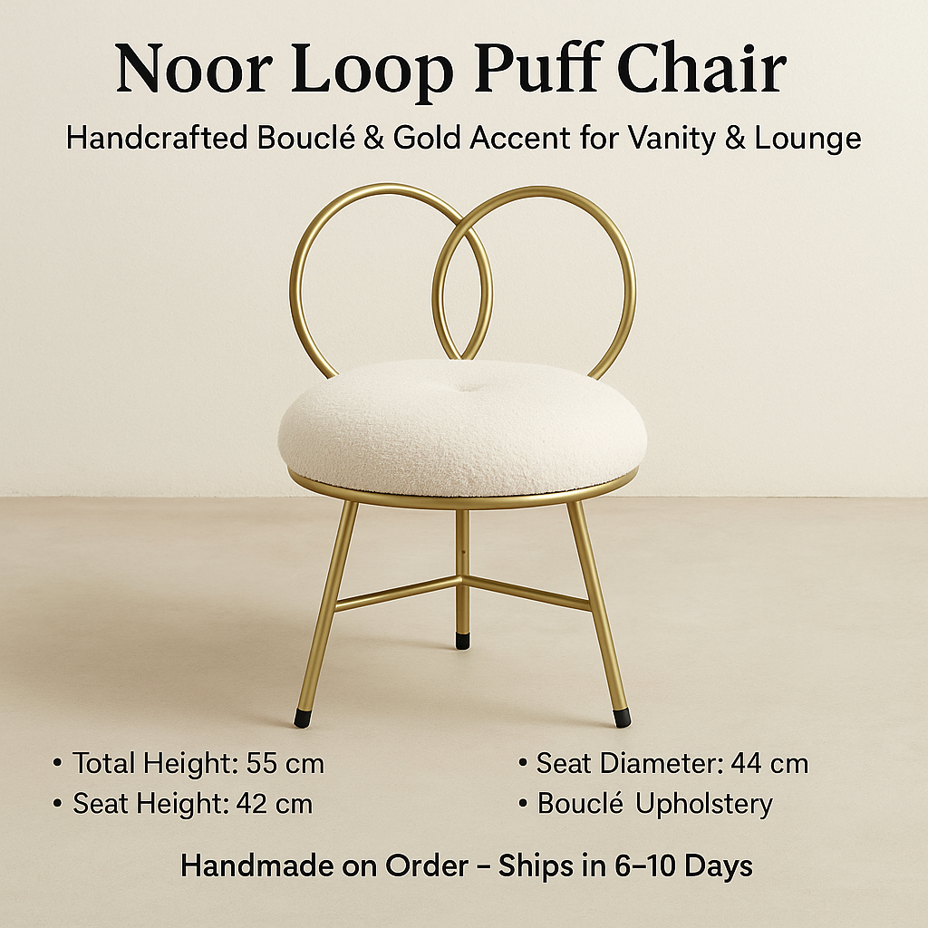 Noor Loop Puff Chair – Sculptural Velvet Accent Seat with Interlocking Gold Back