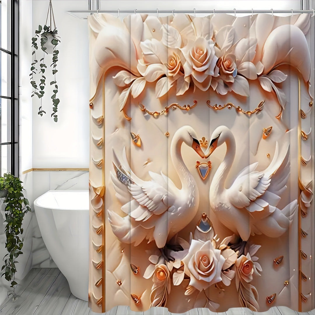 Creative 3D Swan Shower Curtain America Europe-V Home Decor