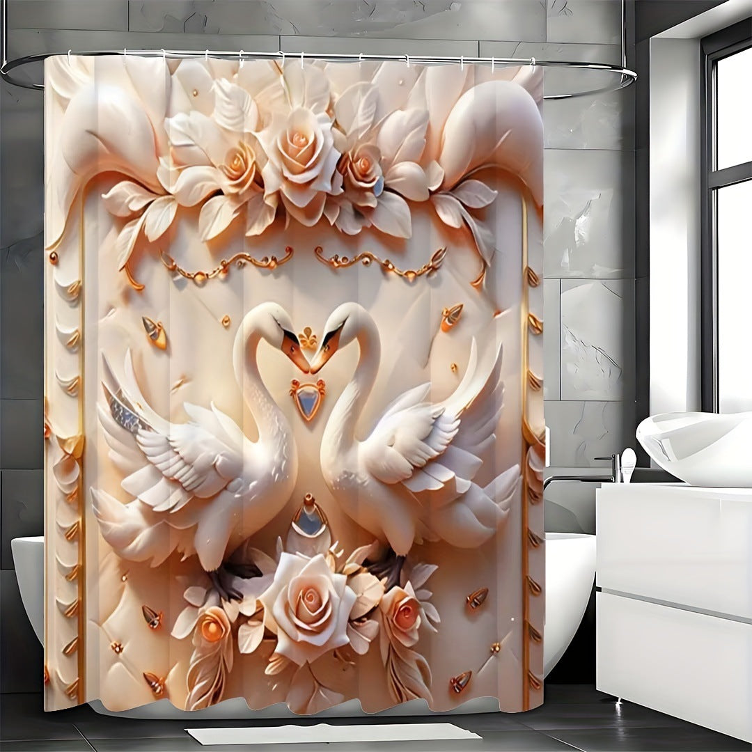 Creative 3D Swan Shower Curtain America Europe-V Home Decor