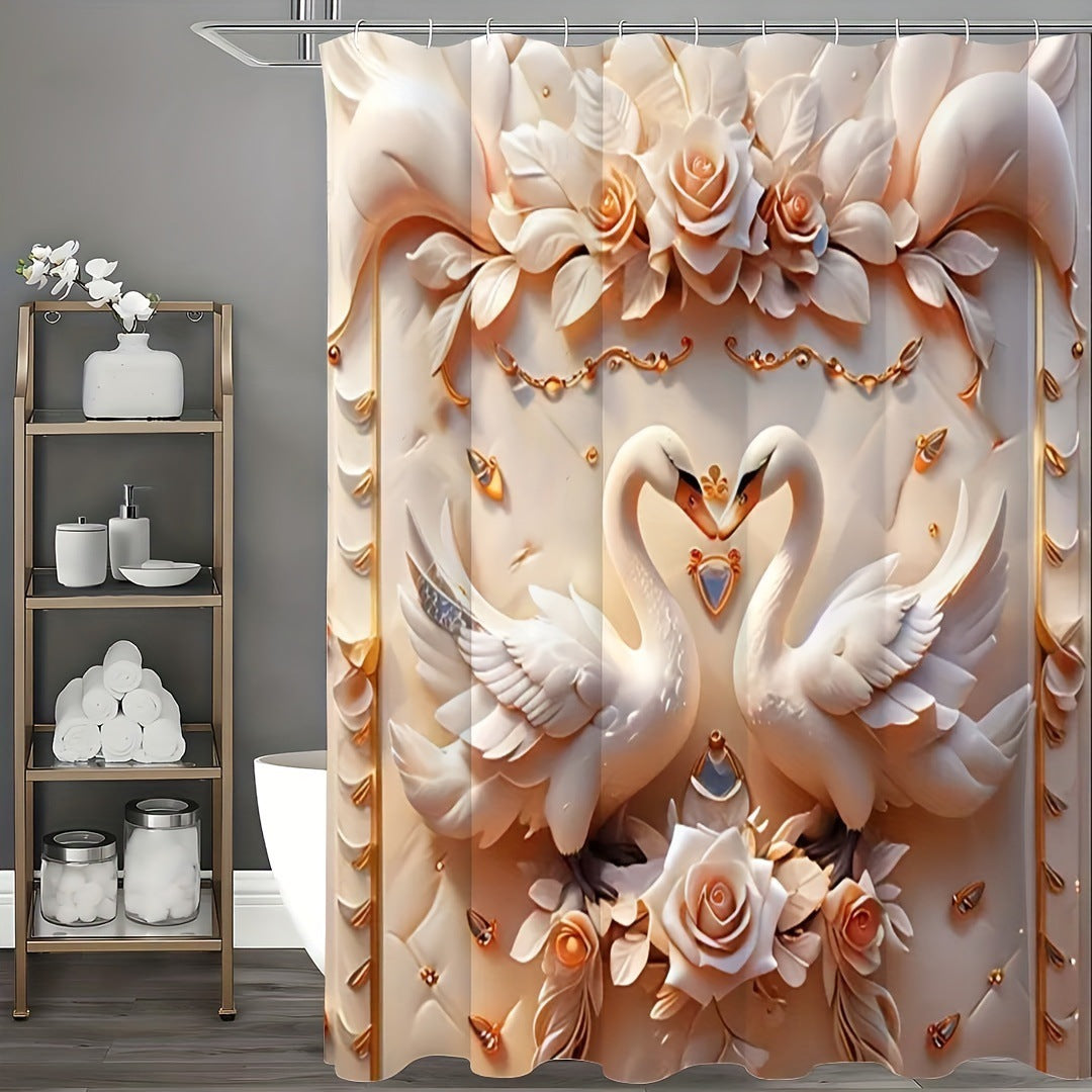 Creative 3D Swan Shower Curtain America Europe-V Home Decor