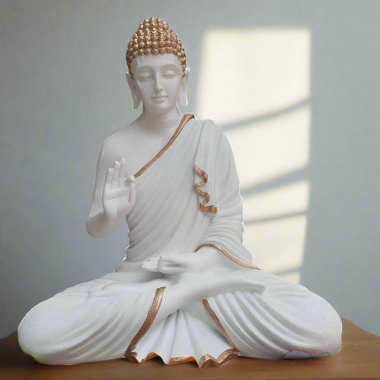 Golden Pure White Polyresin Fiber Buddha Statue 12*24