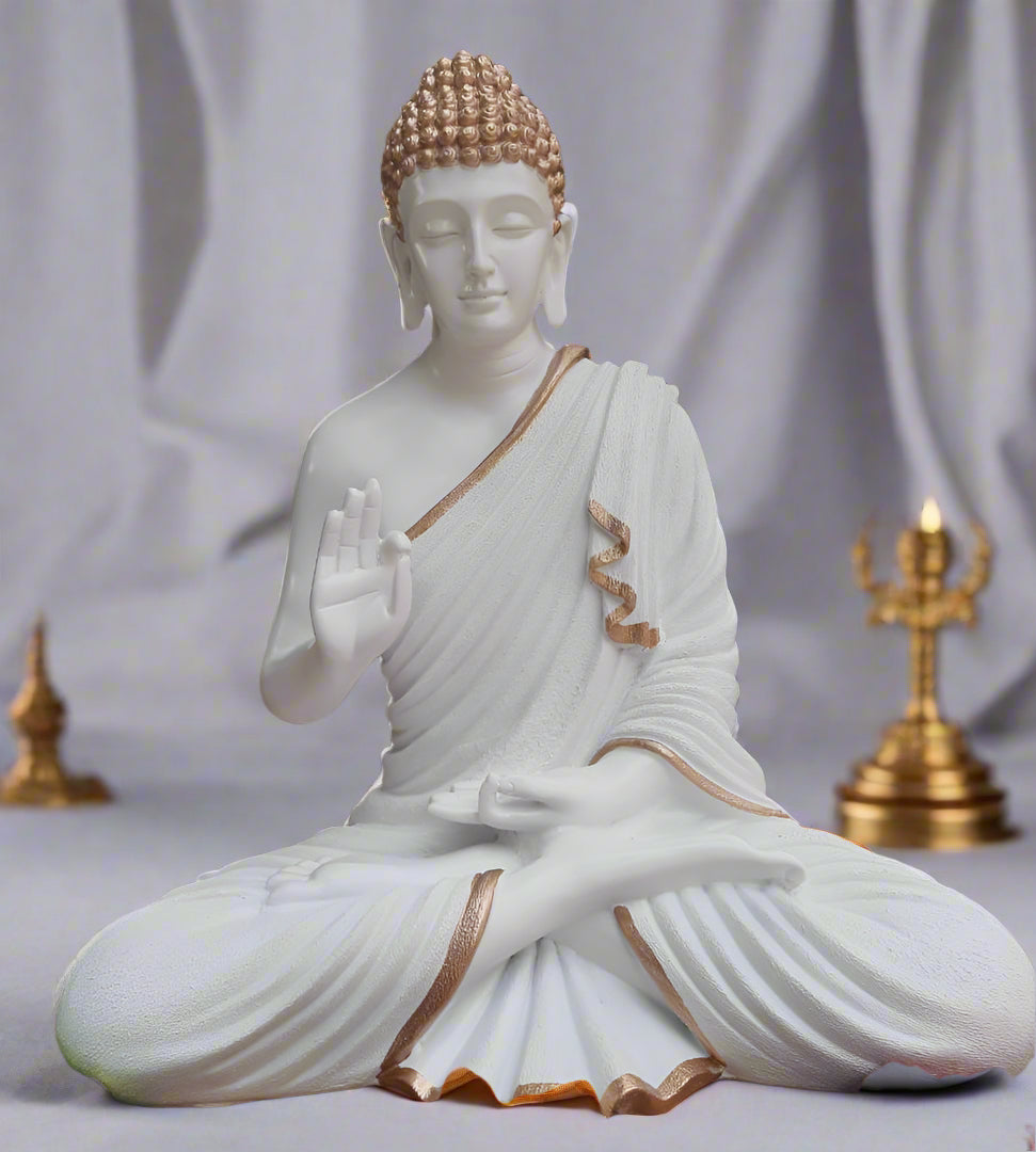 Golden Pure White Polyresin Fiber Buddha Statue 12*24