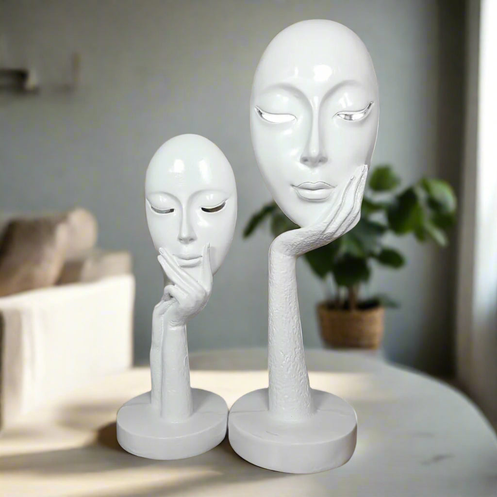 White Polyresin Abstract Face