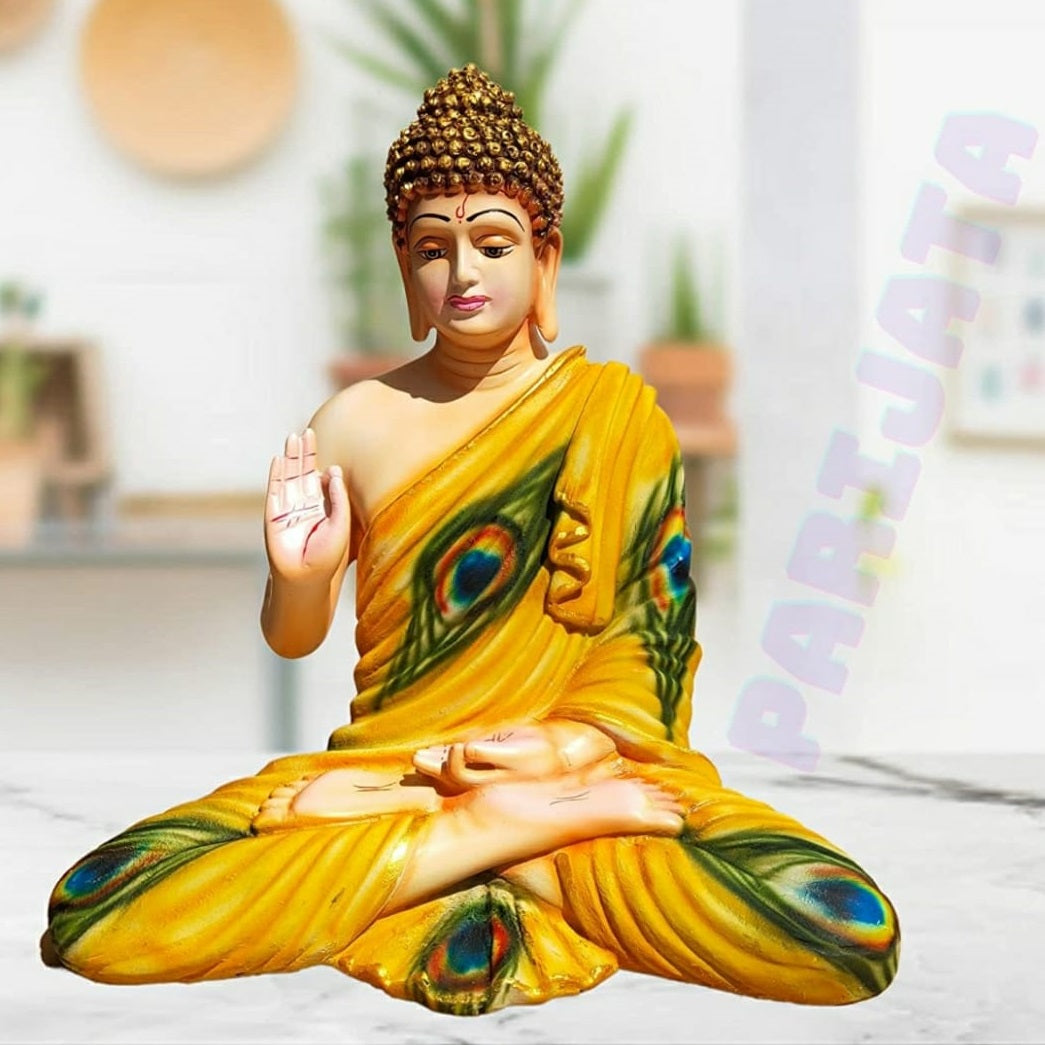 Greenish Yellow Polyresin Buddha Statue 14*8