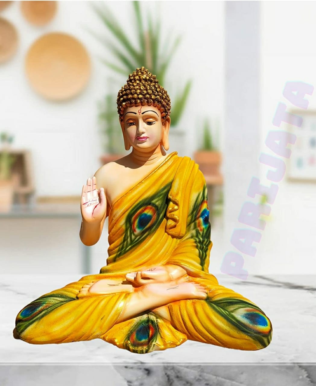 Greenish Yellow Polyresin Buddha Statue 14*8