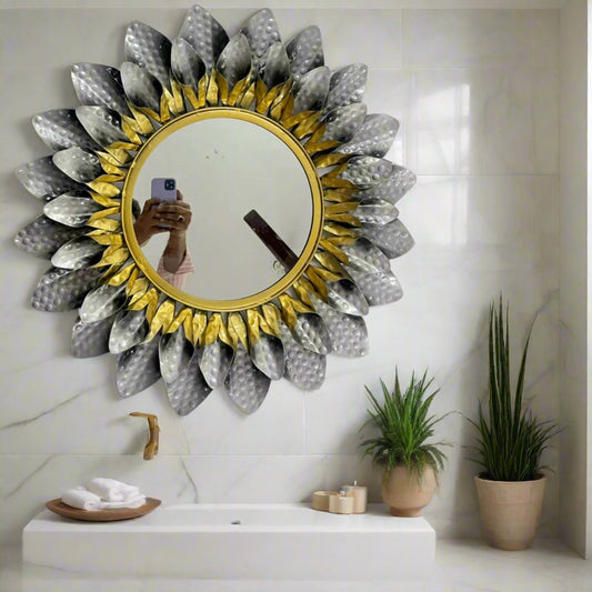 Golden Grey Leaf Mirror 24*24