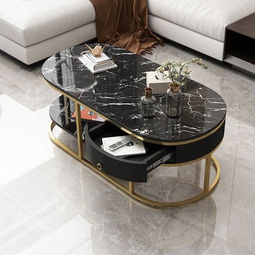 Stainless Steel Double Black Marble Drawer Table 18*39*20