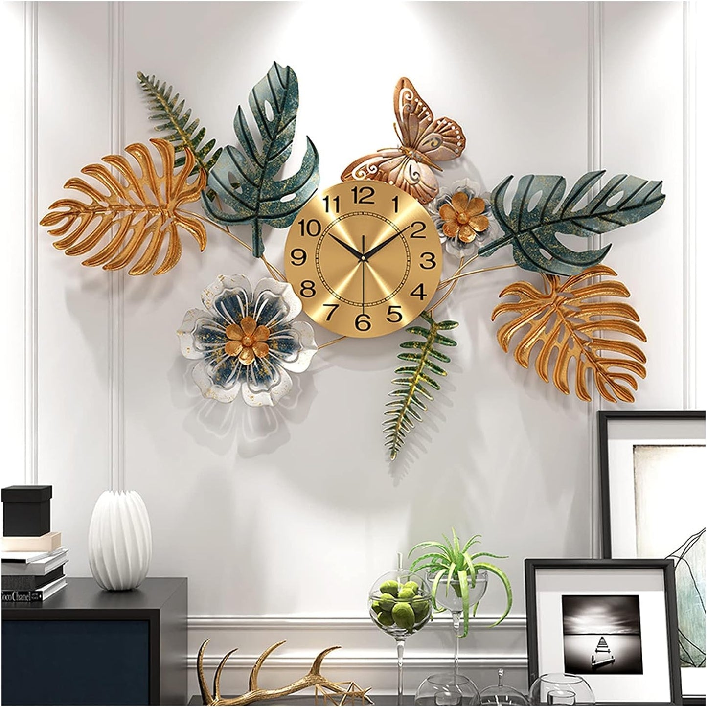 Butterfly leaf wall clock 48*24-V Home Decor
