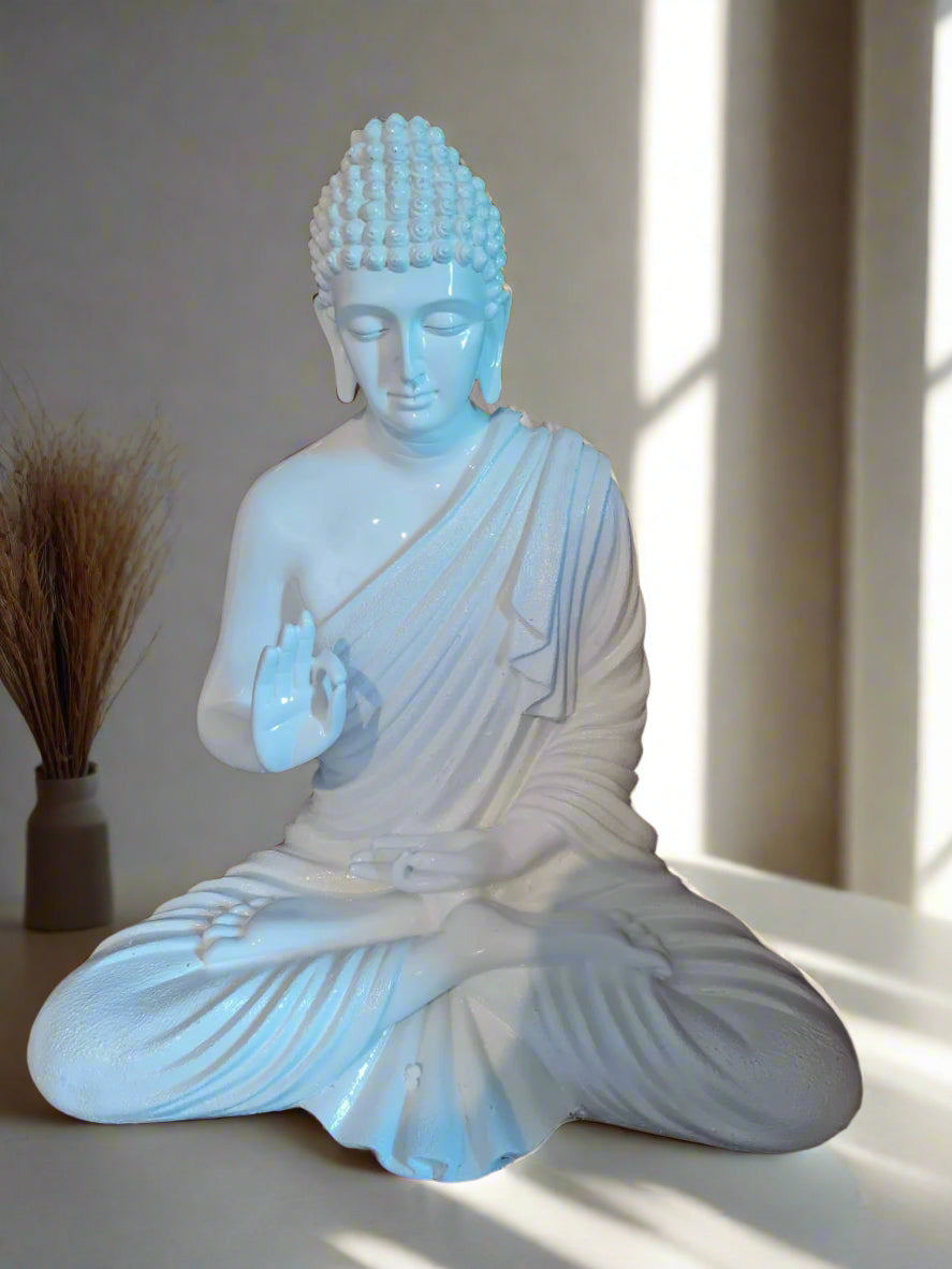 White Polyresin Fiber Buddha Statue 12*24