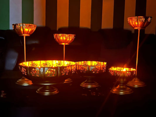 Lotus Cut Urli With Lotus Cut Stand & 3 Floating Diya  7*8*12